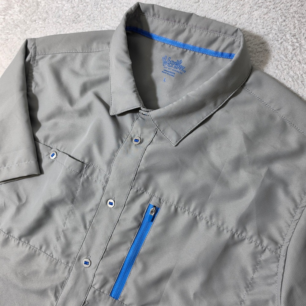 UV Skinz Button Down Men L Gray UPF 50+ Sunwear Short Sleeve Fishing Shirt